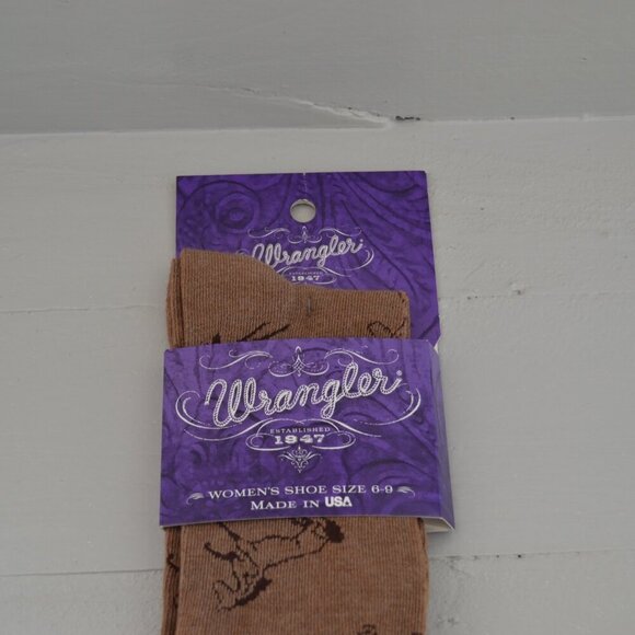 Wrangler Horse Socks Sz 6-9 Made in USA New Brown Dress Tall - Picture 2 of 4